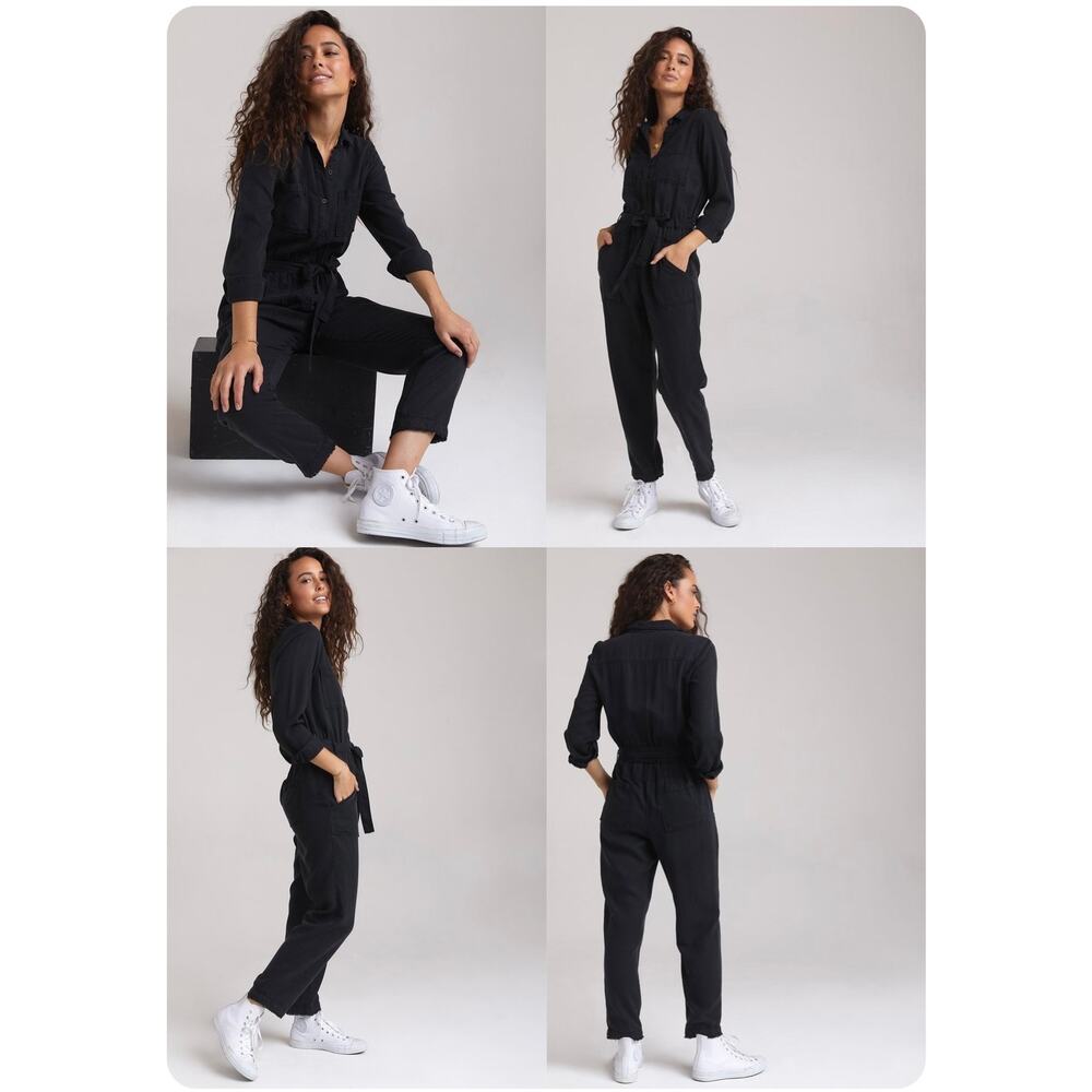 Bella Dahl Brynlie Long Sleeve‎ Utility Jumpsuit Navy Straight Leg Casual Tencel